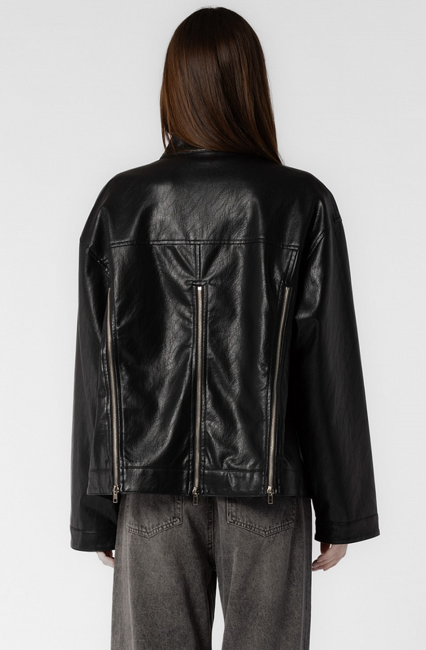 Ladies Woven Oversized Faux Leather Motorcycle Jacket