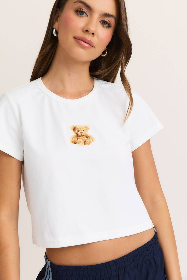 "BEAR" EMBO SHORT SLEEVE ROUND NECK BABY TEE