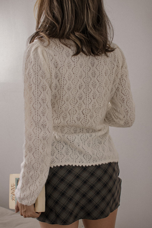 Puff Sleeve Pointelle knit Cardigan