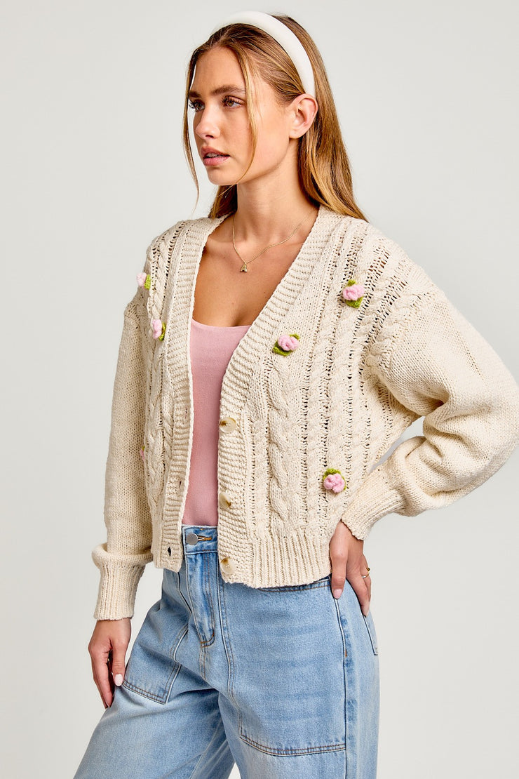 3D Daisy Cable Cardigan