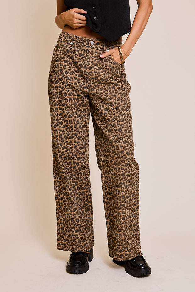 Wide Leg Leopard Print Pant