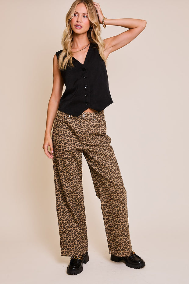 Wide Leg Leopard Print Pant