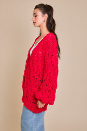 Chunky Red Cardigan Sweater