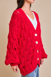 Chunky Red Cardigan Sweater (Pre-Order)