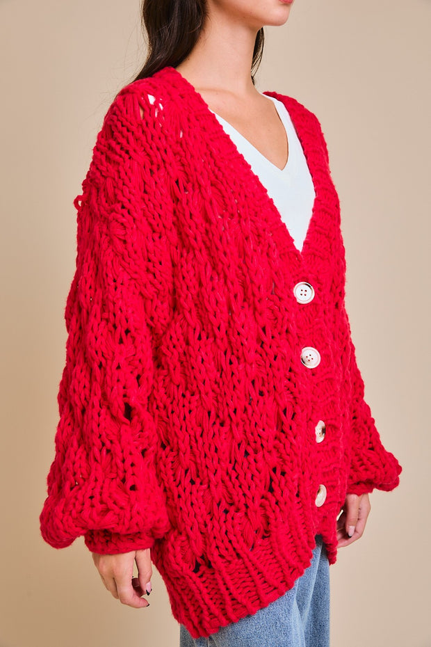 Chunky Red Cardigan Sweater