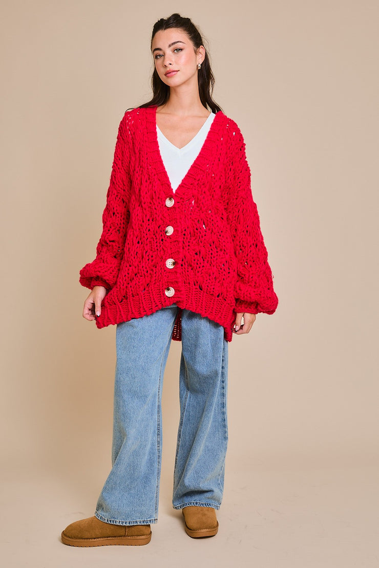 Chunky Red Cardigan Sweater