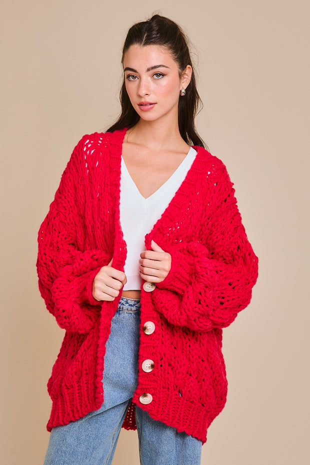 Chunky Red Cardigan Sweater