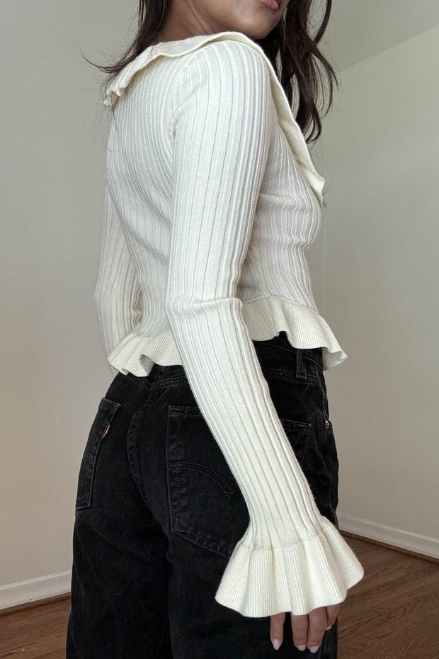 Ribbed Knitted Frill Top