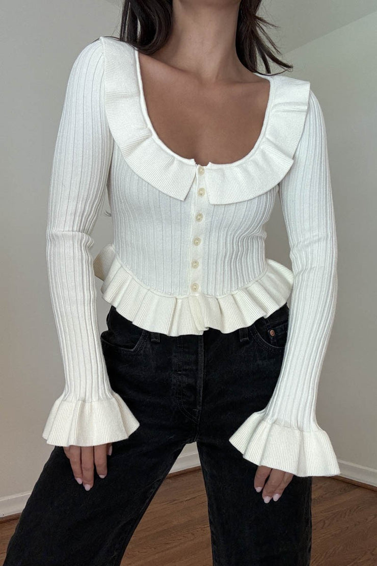 Ribbed Knitted Frill Top