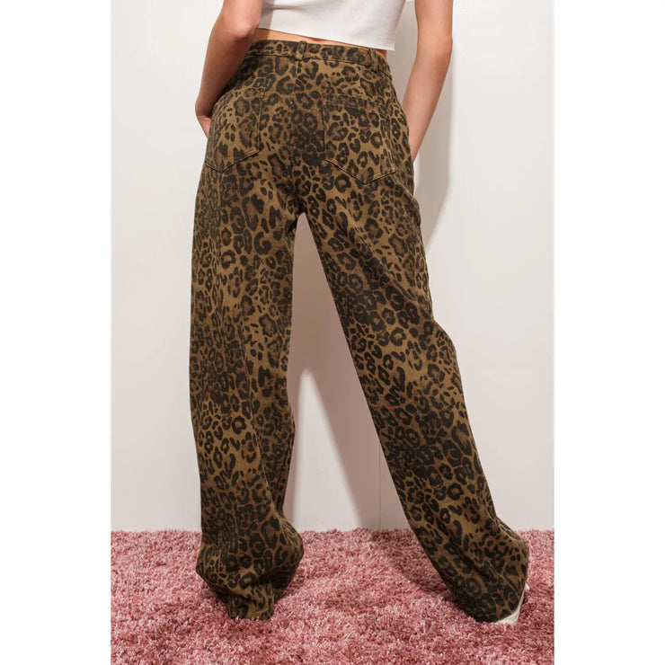 Extra Relaxed Leopard Print Denim Pants