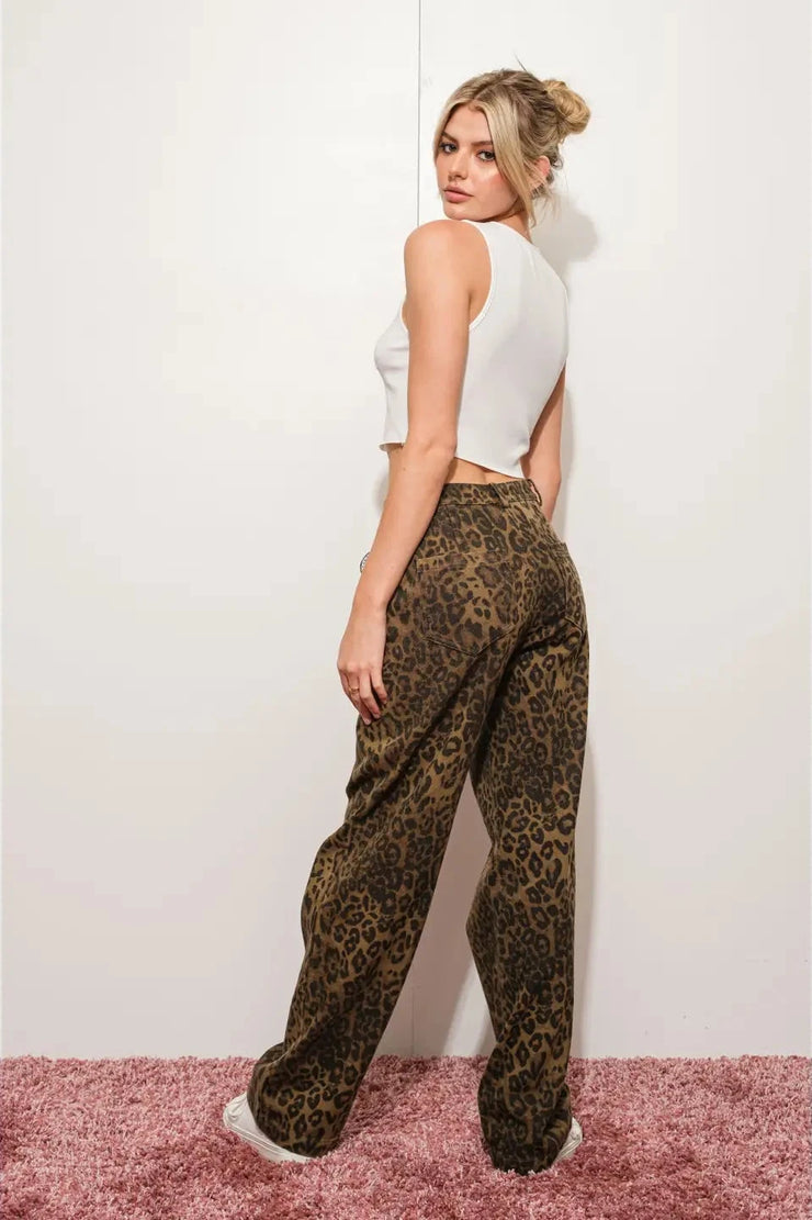 Extra Relaxed Leopard Print Denim Pants