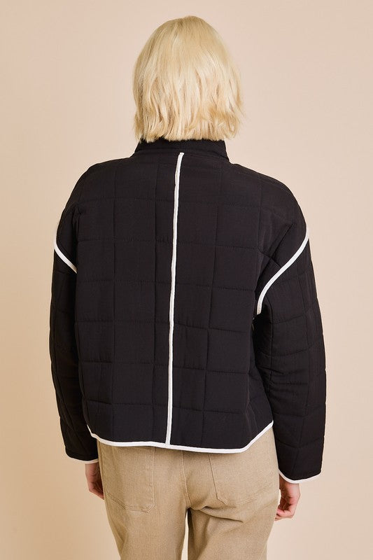 Drop Shoulder High Collared Quilt Jacket