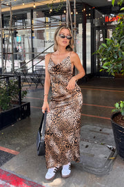 Leopard print, silk, Maxi dress ￼