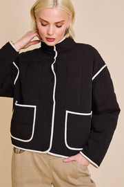 Drop Shoulder High Collared Quilt Jacket