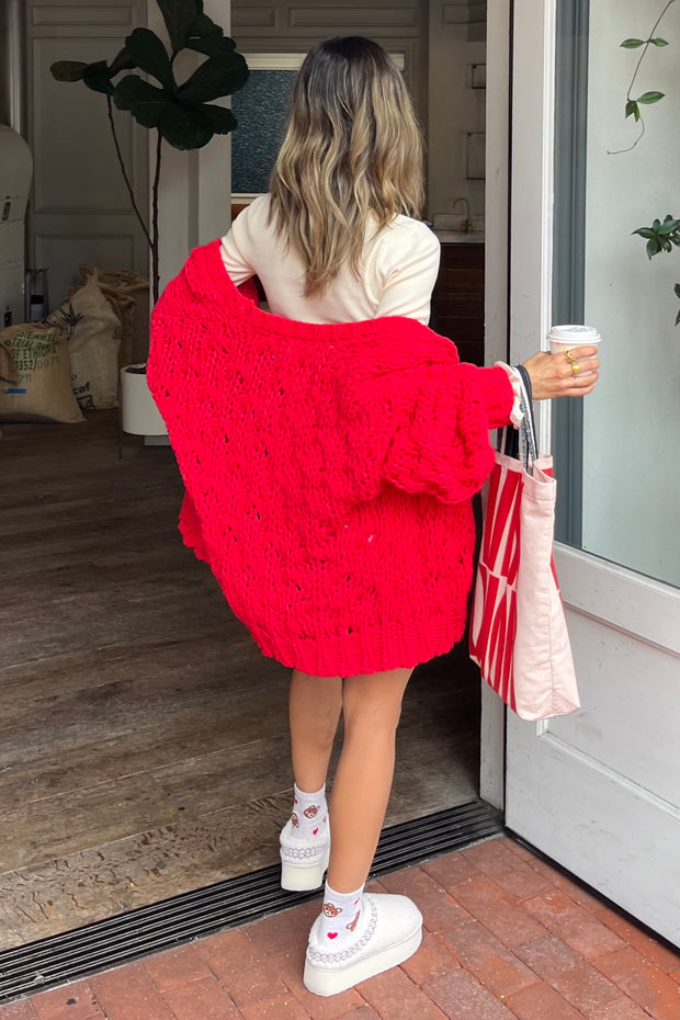 Chunky Red Cardigan Sweater