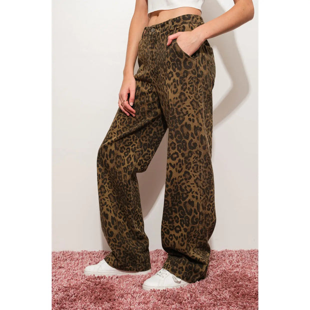 Extra Relaxed Leopard Print Denim Pants