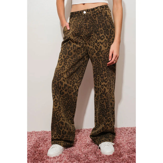 Extra Relaxed Leopard Print Denim Pants