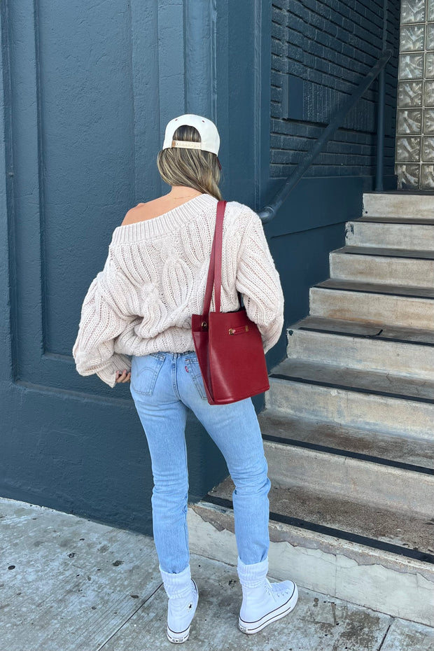 Off The Shoulder Cable Knit Sweater Top