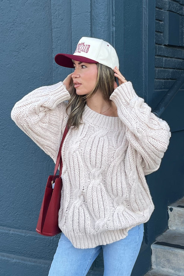 Off The Shoulder Cable Knit Sweater Top