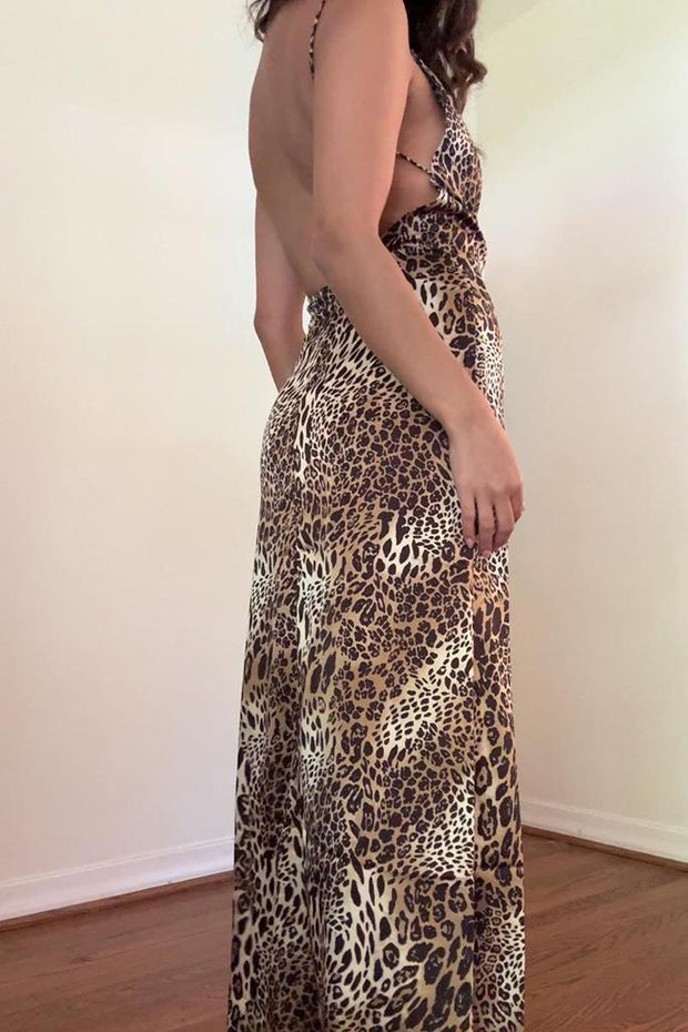 Leopard print, silk, Maxi dress ￼