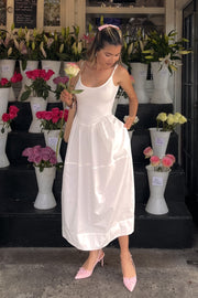 V-Waist Cotton Backless White Dress