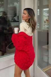 Chunky Red Cardigan Sweater