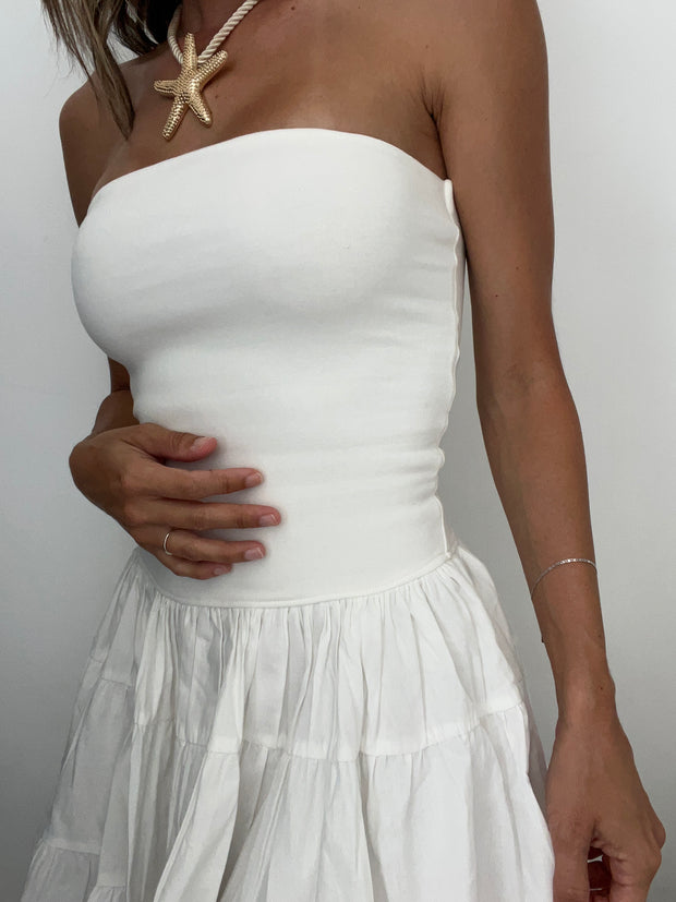 Drop-Waist Tiered Tube Dress