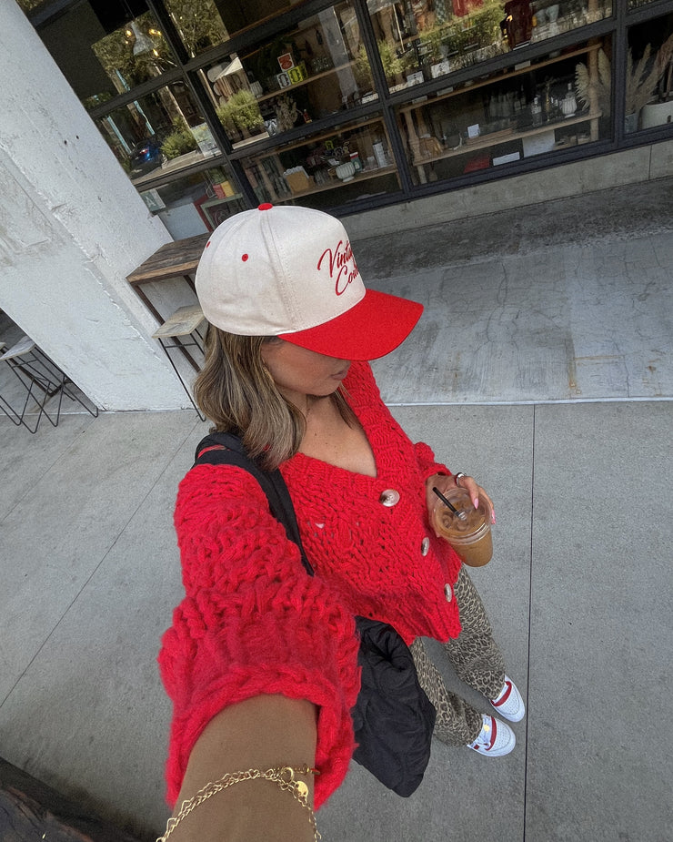 Chunky Red Cardigan Sweater