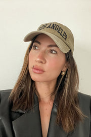 City Of Angeles Washed Beige Fitted Baseball Hat