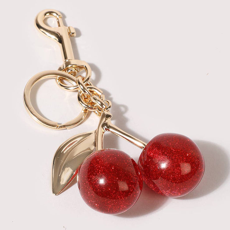 Sparkling Resin Cherry Figure Keyring Bag Charm