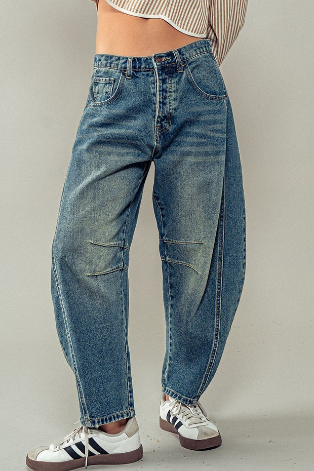 Distressed Barrel Jeans