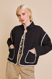 Drop Shoulder High Collared Quilt Jacket