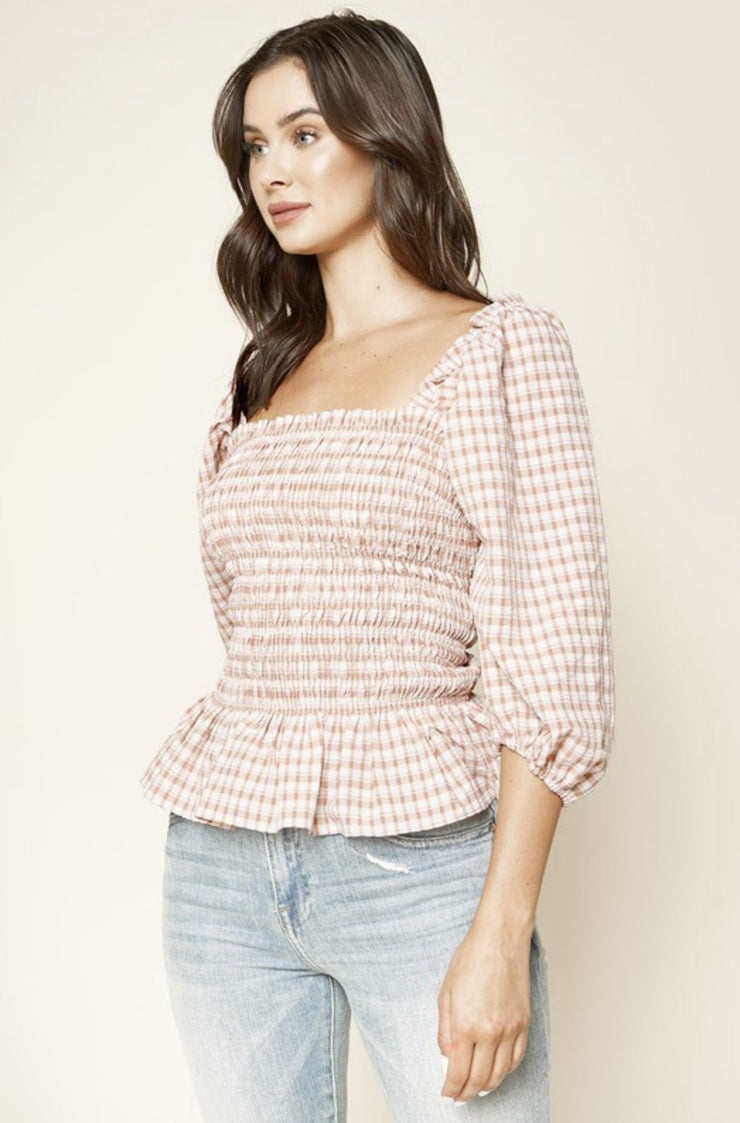 The Rose Garden puff sleeve gingham top