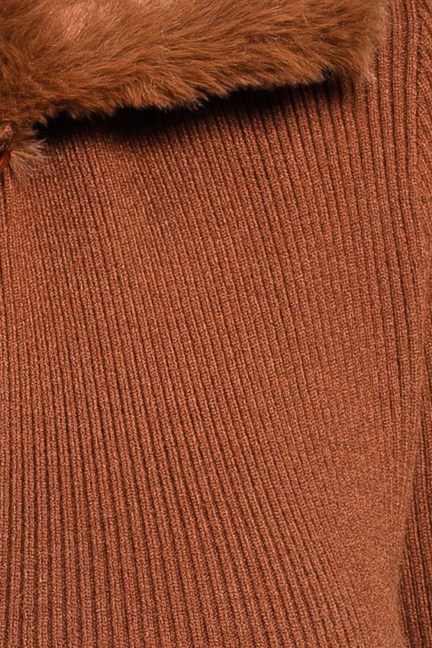 Faux Fur Collar Button Down Sweater Dress